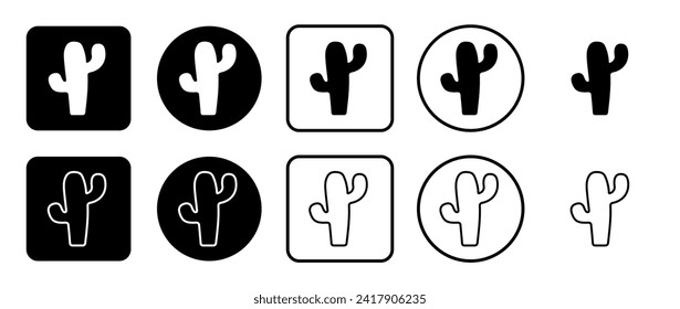 Icon set of cactus symbol. Filled, outline, black and white icons set, flat style.  Vector illustration on white background