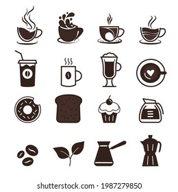 Icon set of cafe and coffee production collection pattern vector symbol in trendy flat style