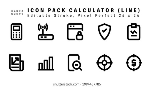 Icon Set of Calculator Line Icons. Contains such Icons as Task Report, Data, Statistics, Case Study etc. Editable Stroke. 48x48 Pixel Perfect