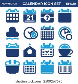 Icon set for the calendar. including icons for the date, timetable, month, week, appointment, agenda, organization, and event. excellent assortment of icons. Illustrator in vector form
