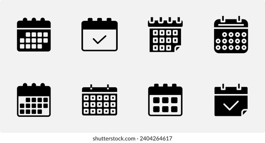 icon set calendar, mont, day, time, elements for design with simple outline and solid icon styles
