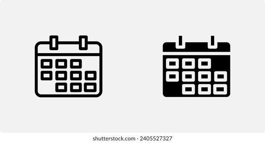 icon set calendar, mont, elements for design with simple outline and solid icon styles
