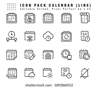 Icon Set of Calendar Vector Line Icons. Contains such Icons as Calendar,  Time, Clock etc. Editable Stroke. 64x64 Pixel Perfect