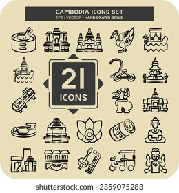 Icon Set Cambodia. related to Holiday symbol. hand drawn style. simple design editable. simple illustration