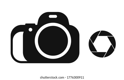 Icon set camera and lens icon. World Photography Day August 19th. Selfies and photo albums. Vector on a white background