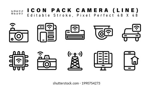 Icon Set of Camera Vector Line Icons. Contains such Icons as  Smart Car, Chip, Camera Wireless, Antenna etc. Editable Stroke. 48x48 Pixel Perfect