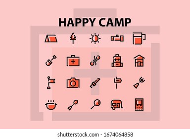 icon set camp with filled outline style