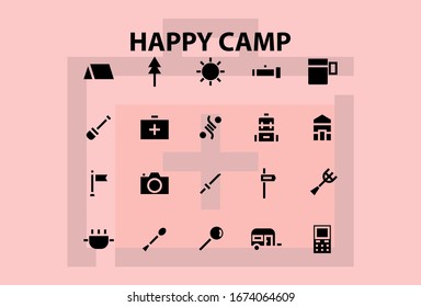 icon set camp with glyph solid style