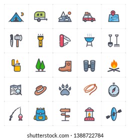 Icon Set - Camping Full Color Outline Stroke Vector Illustration On White Background