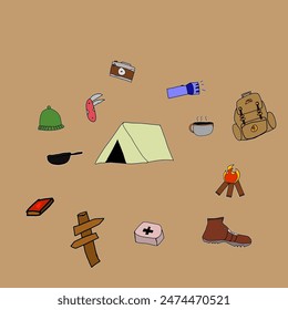 icon set camping hand drawn design