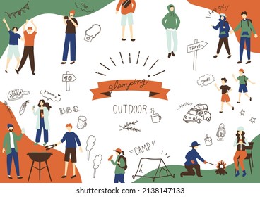 Icon Set Of Camping Items And People