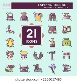 Icon Set Camping. related to Adventure symbol. MBE style. simple design editable. simple illustration