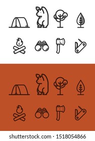 Icon set of camping scene