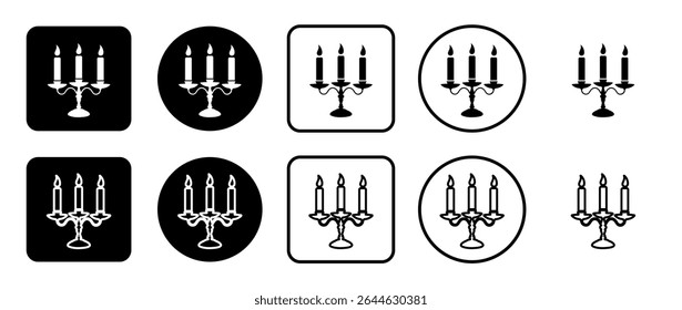 Icon set of candlestick with candles symbol. Filled, outline, black and white icons set, flat style.  Vector illustration on white background