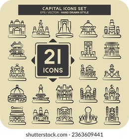 Icon Set Capital. related to Capital symbol. hand drawn style. simple design editable. simple illustration