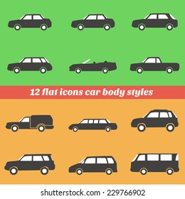 Icon set car body styles made in flat design. Vector
