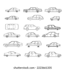 Symbolsatz des Autos. Bearbeitbare Vektorgrafiken einzeln auf weißem Hintergrund