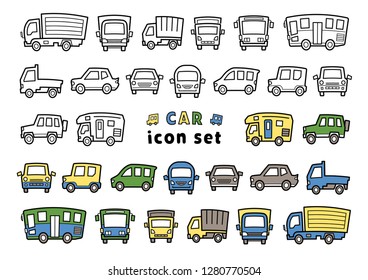 icon set of car - only line drawing / line drawing plus color - arc upper version