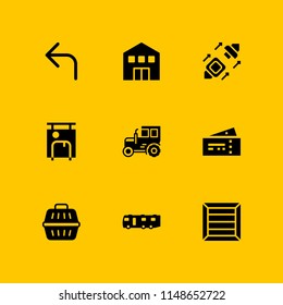  icon set with caravan, warehouse and tractor vector illustration for graphic design and web