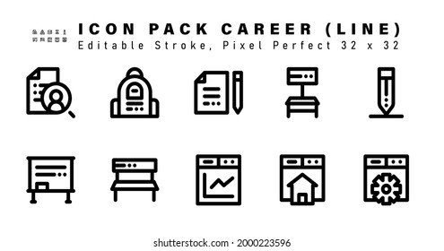 Juego de iconos de iconos de línea profesional. Contiene iconos como Escritura, Pizarra, Silla, Gráfica de página, etc. 32 x 32 Pixel Perfecto