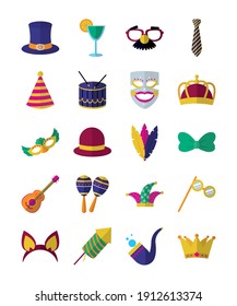 icon set of carnival over white background, colorful design, vector illustration