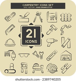 Icon Set Carpentry. related to building tool symbol. hand drawn style. simple design editable. simple illustration