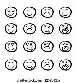  icon set of cartoon faces in a variety of expressions.