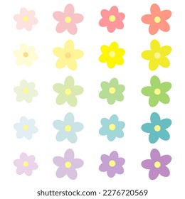 Icon set of cartoon flower in different color. Vector illustration