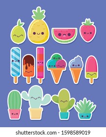 icon set cartoons design, Kawaii expression cute character funny and emoticon theme Vector illustration