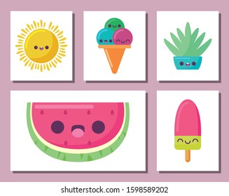 icon set cartoons design, Kawaii expression cute character funny and emoticon theme Vector illustration