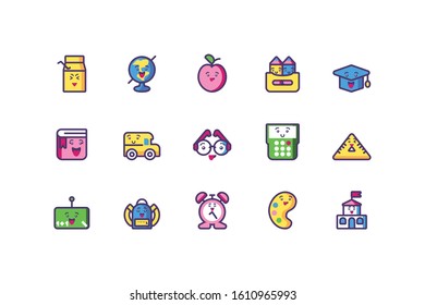 Icon set cartoons design, Kawaii school expression cute character funny and emoticon theme Vector illustration