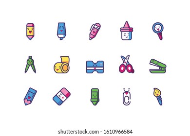 Icon set cartoons design, Kawaii school expression cute character funny and emoticon theme Vector illustration