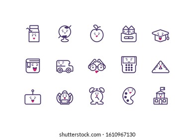 Icon set cartoons design, Kawaii school expression cute character funny and emoticon theme Vector illustration
