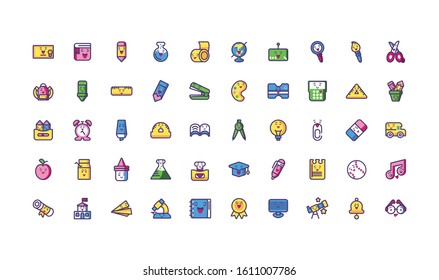 Icon set cartoons design, Kawaii school expression cute character funny and emoticon theme Vector illustration