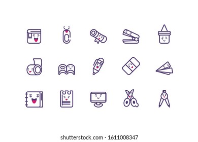 Icon set cartoons design, Kawaii school expression cute character funny and emoticon theme Vector illustration