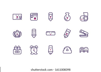 Icon set cartoons design, Kawaii school expression cute character funny and emoticon theme Vector illustration