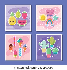 icon set cartoons design, Kawaii expression cute character funny and emoticon theme Vector illustration
