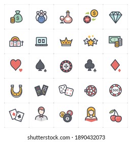 Icon set - Casino and Gambling icon outline stroke with color vector illustration on white background