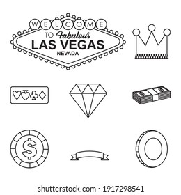 Icon Set Of Casino And Las Vegas Over White Background, Line Style, Vector Illustration
