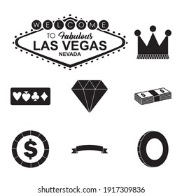 icon set of casino and las vegas over white background, silhouette style, vector illustration