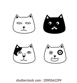 Icon Set Of Cat Doodle. Clip Art Pack. Can Be Used For Design Element, Object, Clip Art, Sticker.