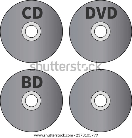 Icon set of CD, DVD and Blu-ray discs