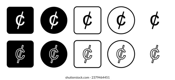 Icon set of cent symbol. Filled, outline, black and white icons set, flat style.  Vector illustration on white background