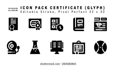 Icon Set of Certificate Line Icons. Contains such Icons as Education, School Alarm, Beaker, E Learning etc. Editable Stroke. 32 x 32 Pixel Perfect