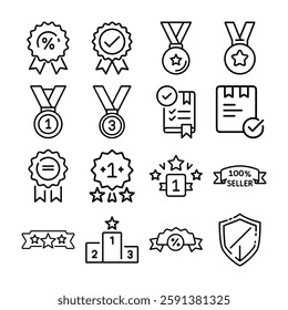 icon set Certificate, Shield, Star, Ribbon , Medal, ,Badge with Soft Glow