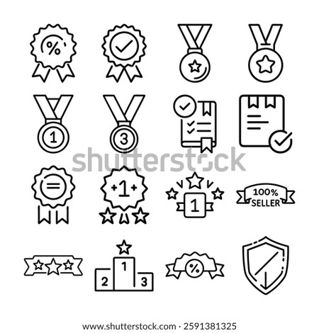 icon set Certificate, Shield, Star, Ribbon , Medal, ,Badge with Soft Glow