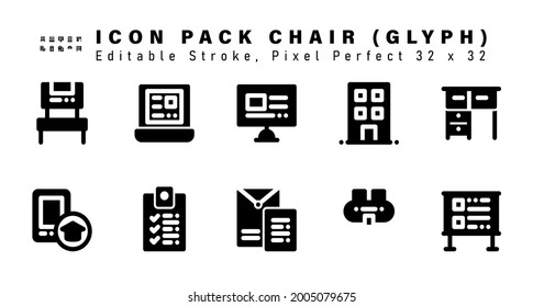 Icon Set of Chair Line Icons. Contains such Icons as Table, Mobile, Exam, School Report etc. Editable Stroke. 32 x 32 Pixel Perfect