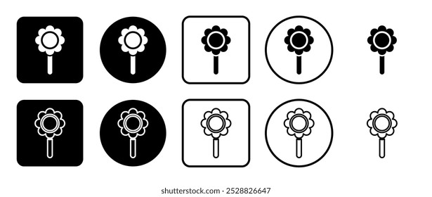 Conjunto de iconos de símbolo de manzanilla. Relleno, contorno, conjunto de iconos en blanco y negro, estilo plano.  Ilustración vectorial sobre fondo blanco
