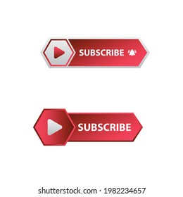 Icon Set of Chanel, Red Subscribe Button in Flat Style Vector Illustration, Metallic subscribe button with red color shade and bell icon.