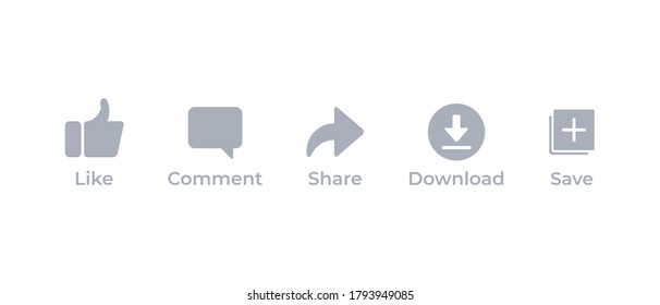 Conjunto de iconos para el canal. Como, Comentario, Compartir, Descargar y Guardar. Ilustración vectorial